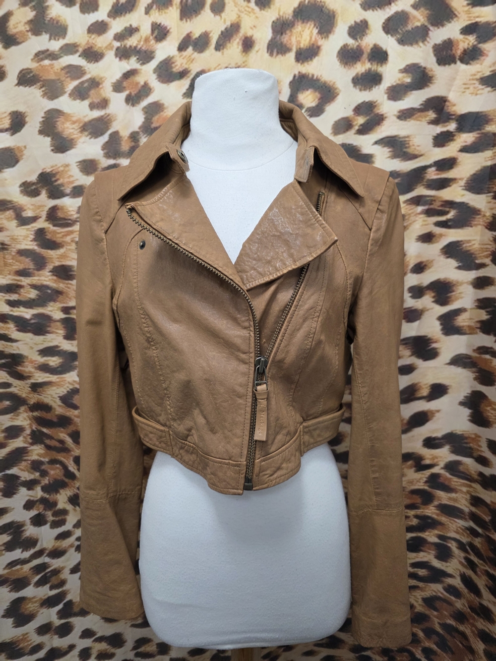 Mackage x Aritzia Y2K Cropped KENYA Cognac Genuine Leather Moto Jacket - Size S